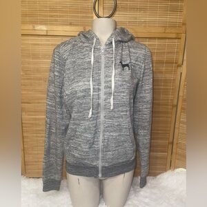 PINK Victoria’s Secret gray black long sleeve full zip hooded sweatshirt small